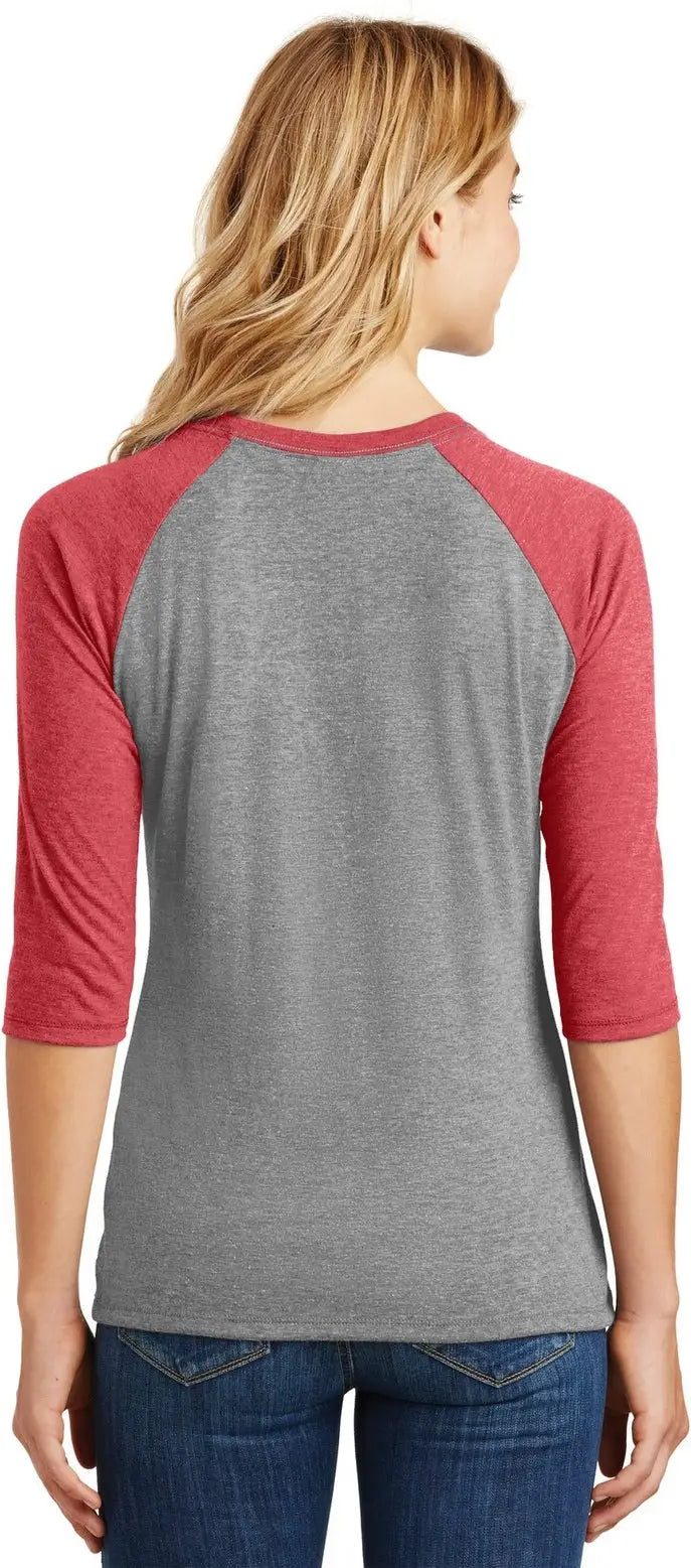 District Dm136l Women’s Perfect Tri 3/4-sleeve Raglan - Red Frost Gray