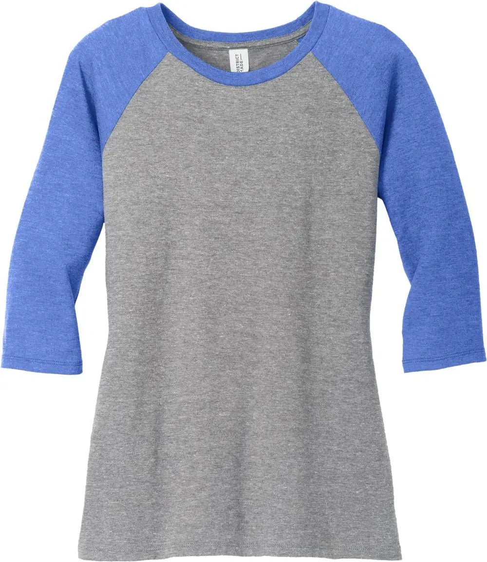 District Dm136l Women’s Perfect Tri 3/4-sleeve Raglan - Royal Frost Gray