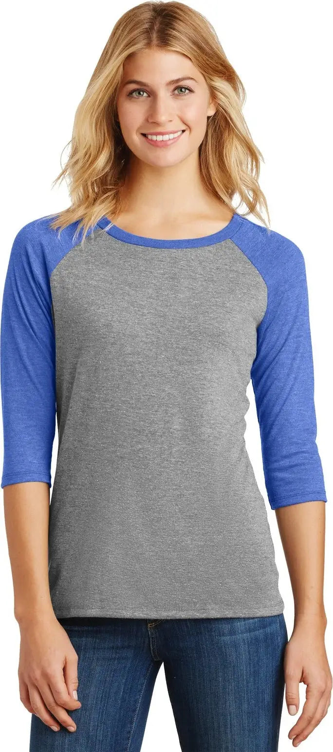 District Dm136l Women’s Perfect Tri 3/4-sleeve Raglan - Royal Frost Gray - Frost/ / Ladies Xs