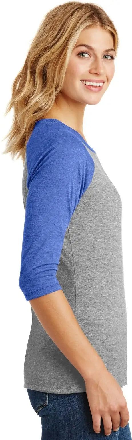 District Dm136l Women’s Perfect Tri 3/4-sleeve Raglan - Royal Frost Gray