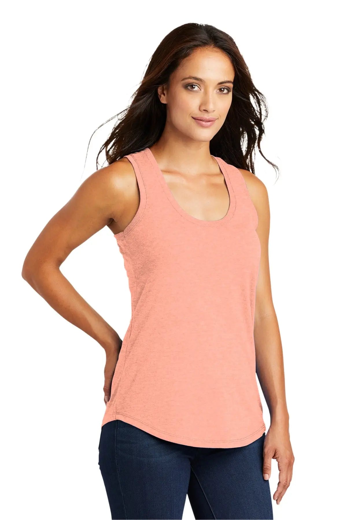 District Dm138l Women’s Perfect Tri Racerback Tank - Heathered Dusty Peach