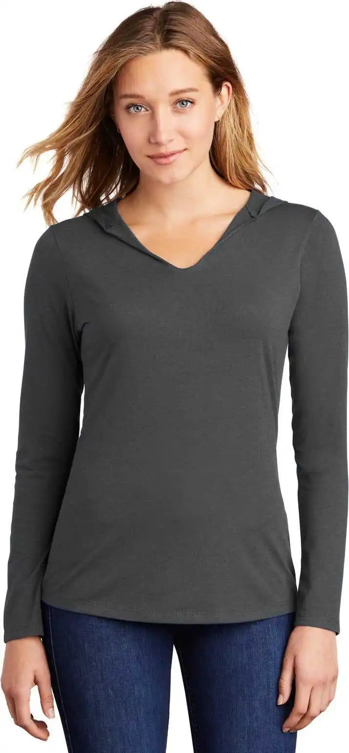 District Dm139l Women’s Perfect Tri Long Sleeve Hoodie - Charcoal