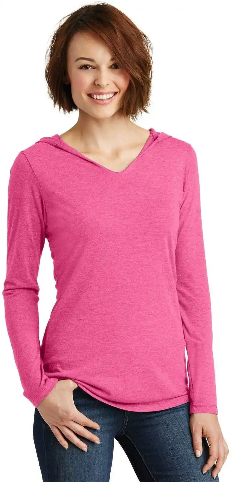 District Dm139l Women’s Perfect Tri Long Sleeve Hoodie - Fuchsia Frost