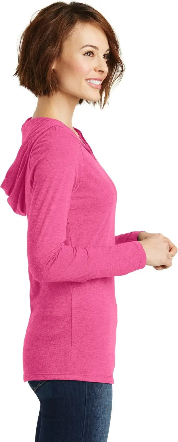 District Dm139l Women’s Perfect Tri Long Sleeve Hoodie - Fuchsia Frost