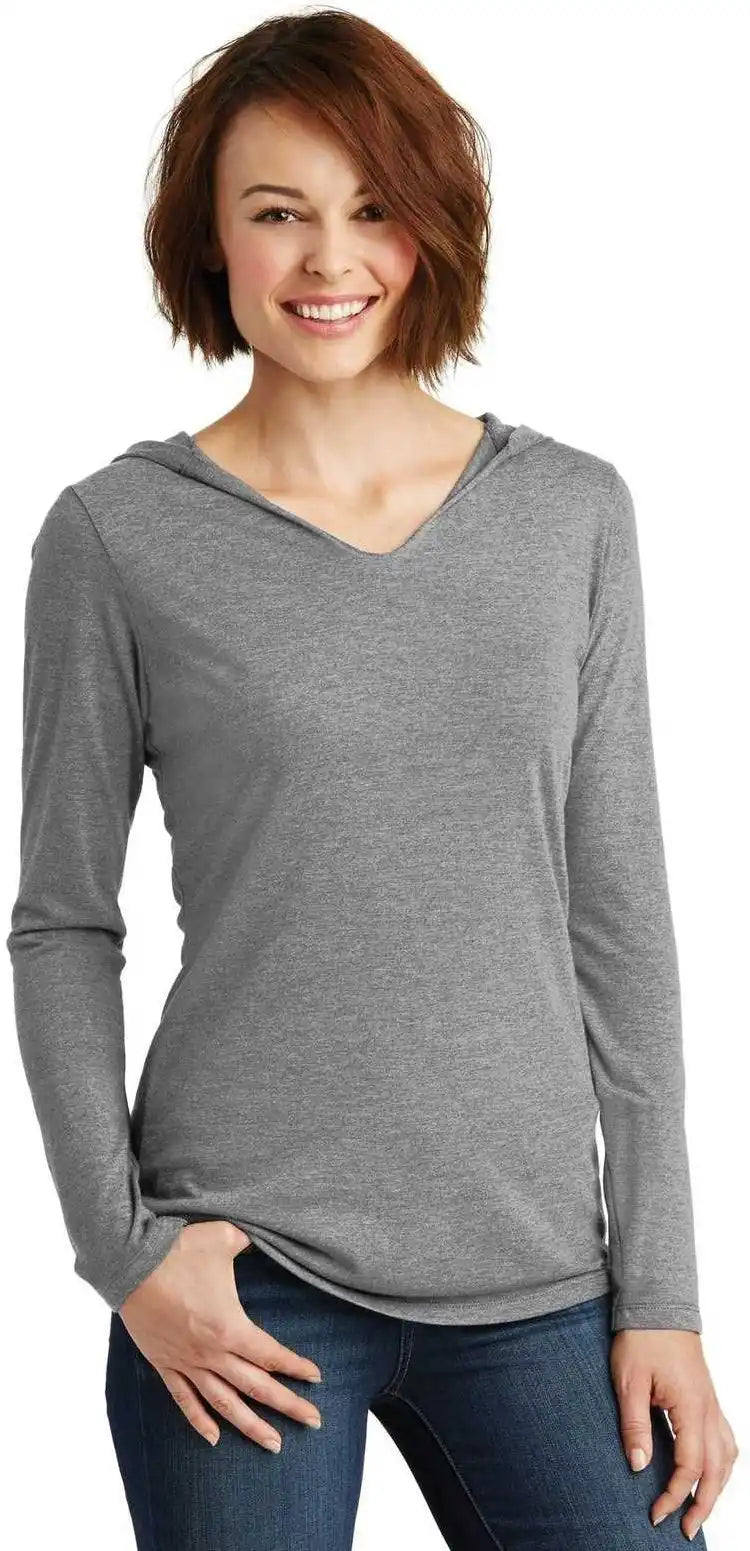 District Dm139l Women’s Perfect Tri Long Sleeve Hoodie Gray Frost