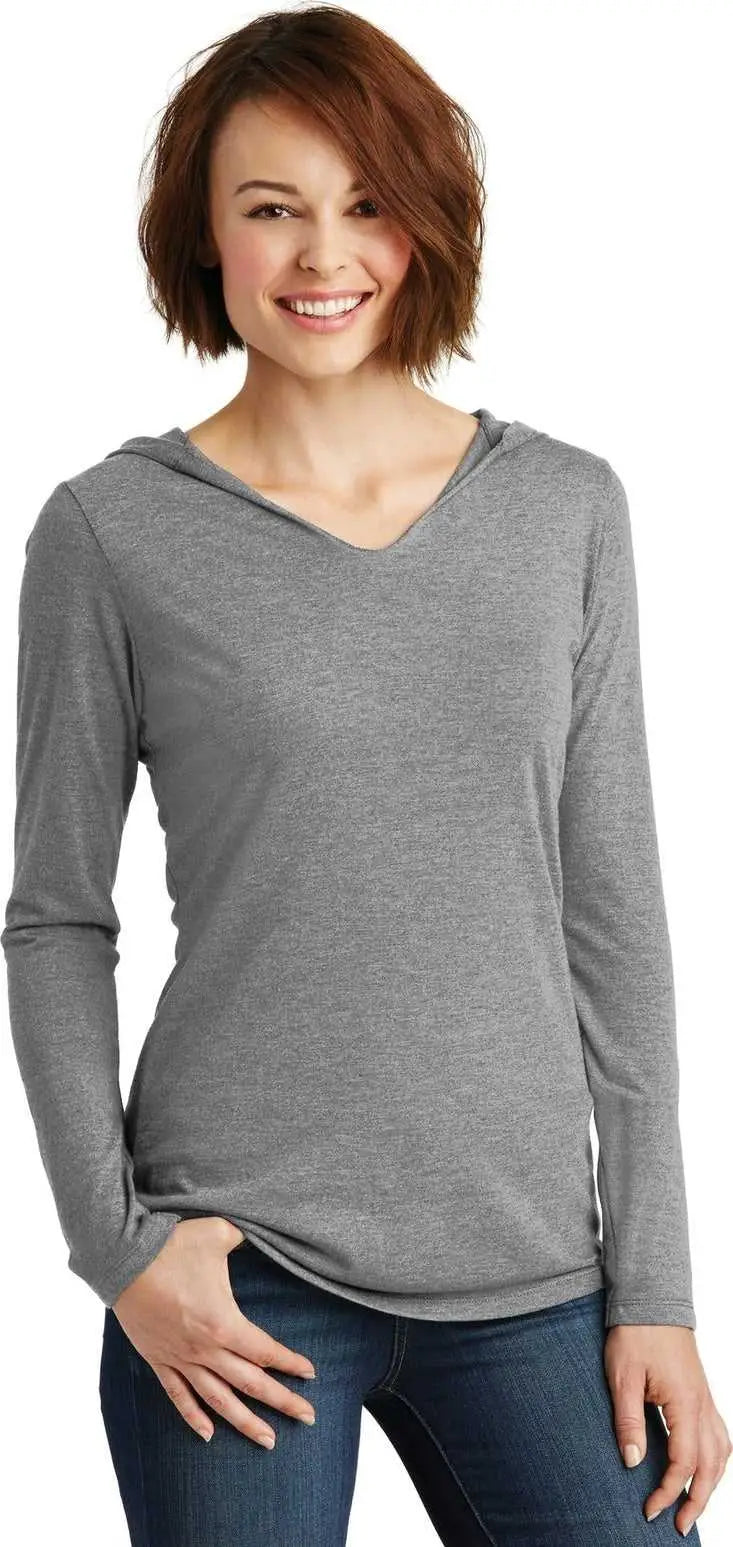 District Dm139l Women’s Perfect Tri Long Sleeve Hoodie - Grey Frost
