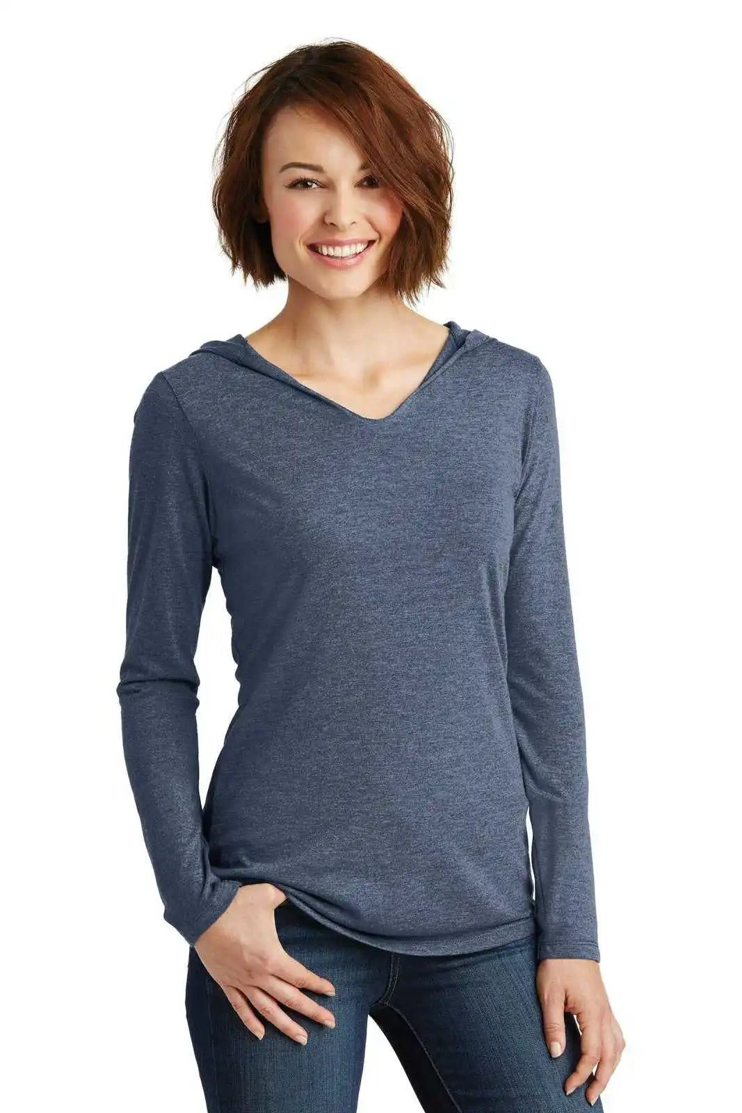 District Dm139l Women’s Perfect Tri Long Sleeve Hoodie - Navy Frost