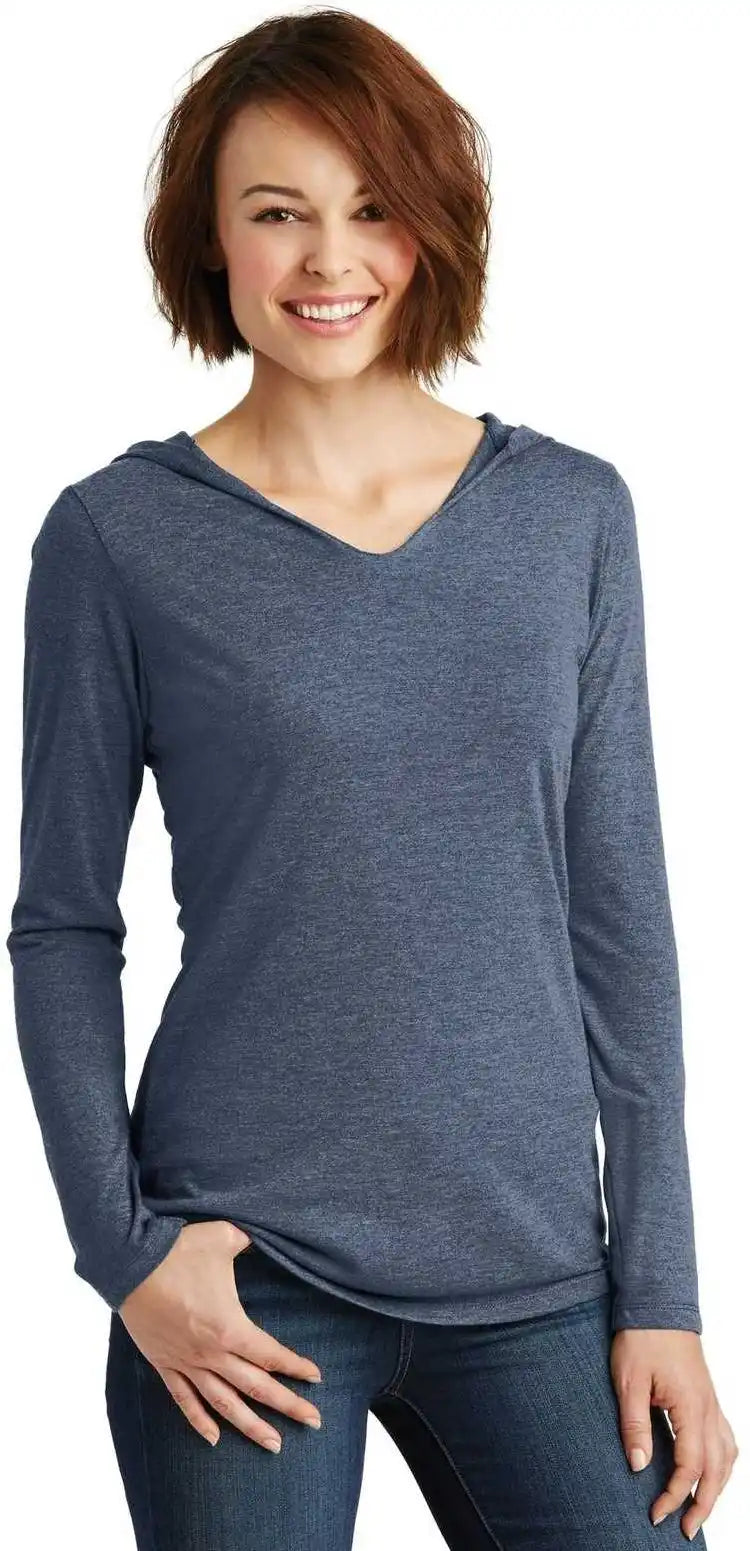 District Dm139l Women’s Perfect Tri Long Sleeve Hoodie Navy Frost