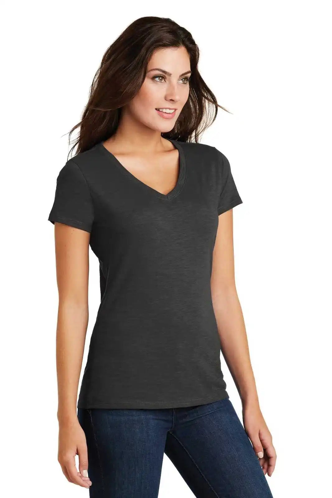District Dm3501 Women’s Super Slub V-neck Tee - Charcoal