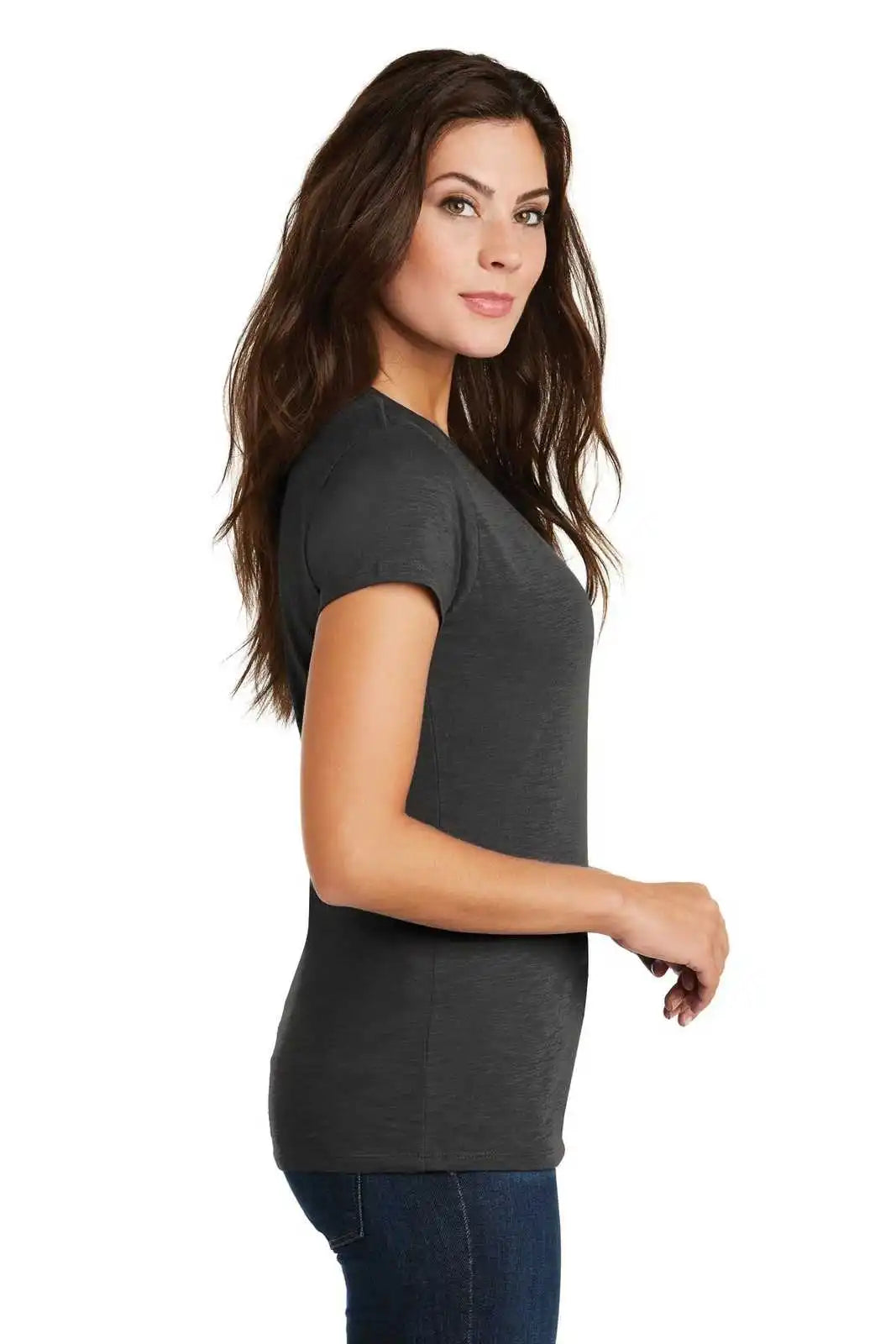 District Dm3501 Women’s Super Slub V-neck Tee - Charcoal