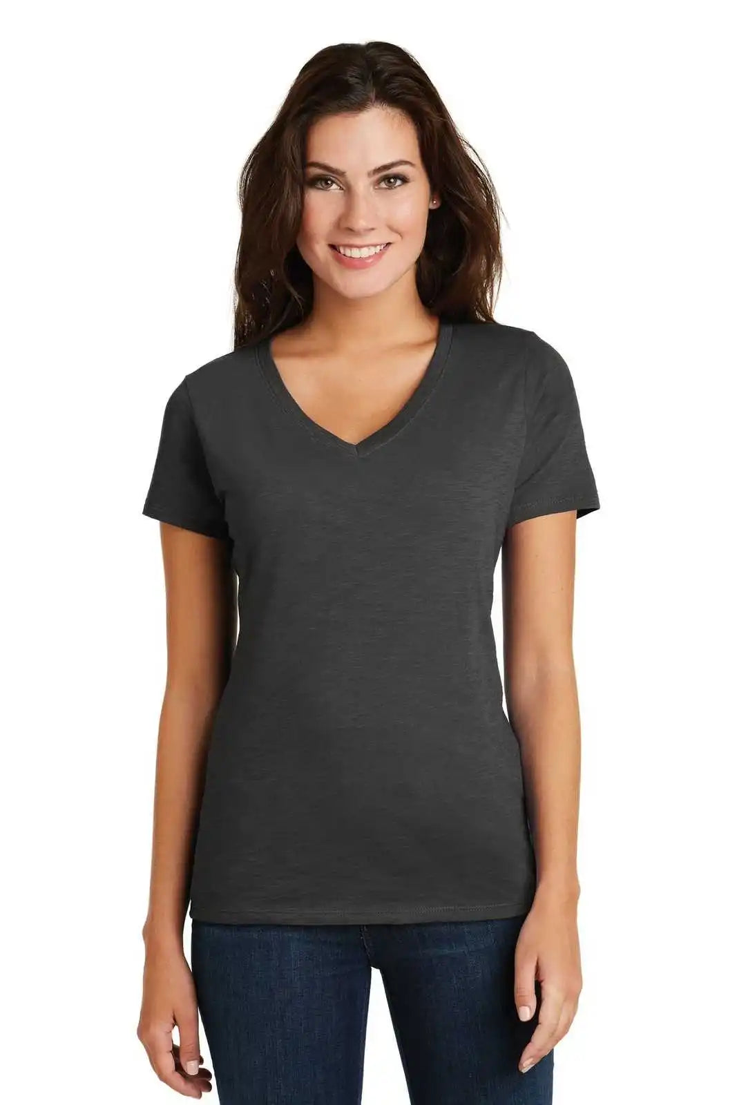 District Dm3501 Women’s Super Slub V-neck Tee - Charcoal