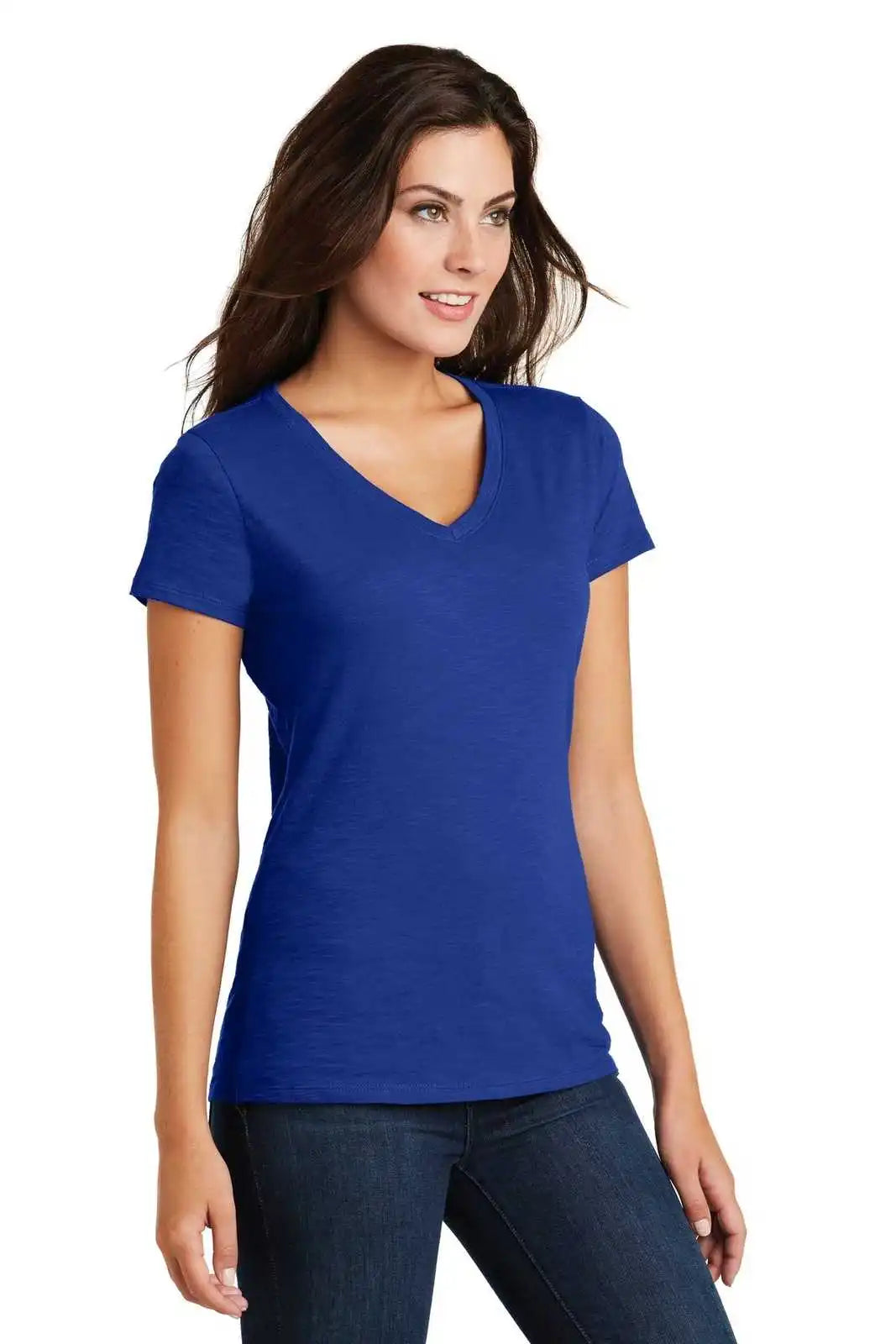 District Dm3501 Women’s Super Slub V-neck Tee - Deep Royal