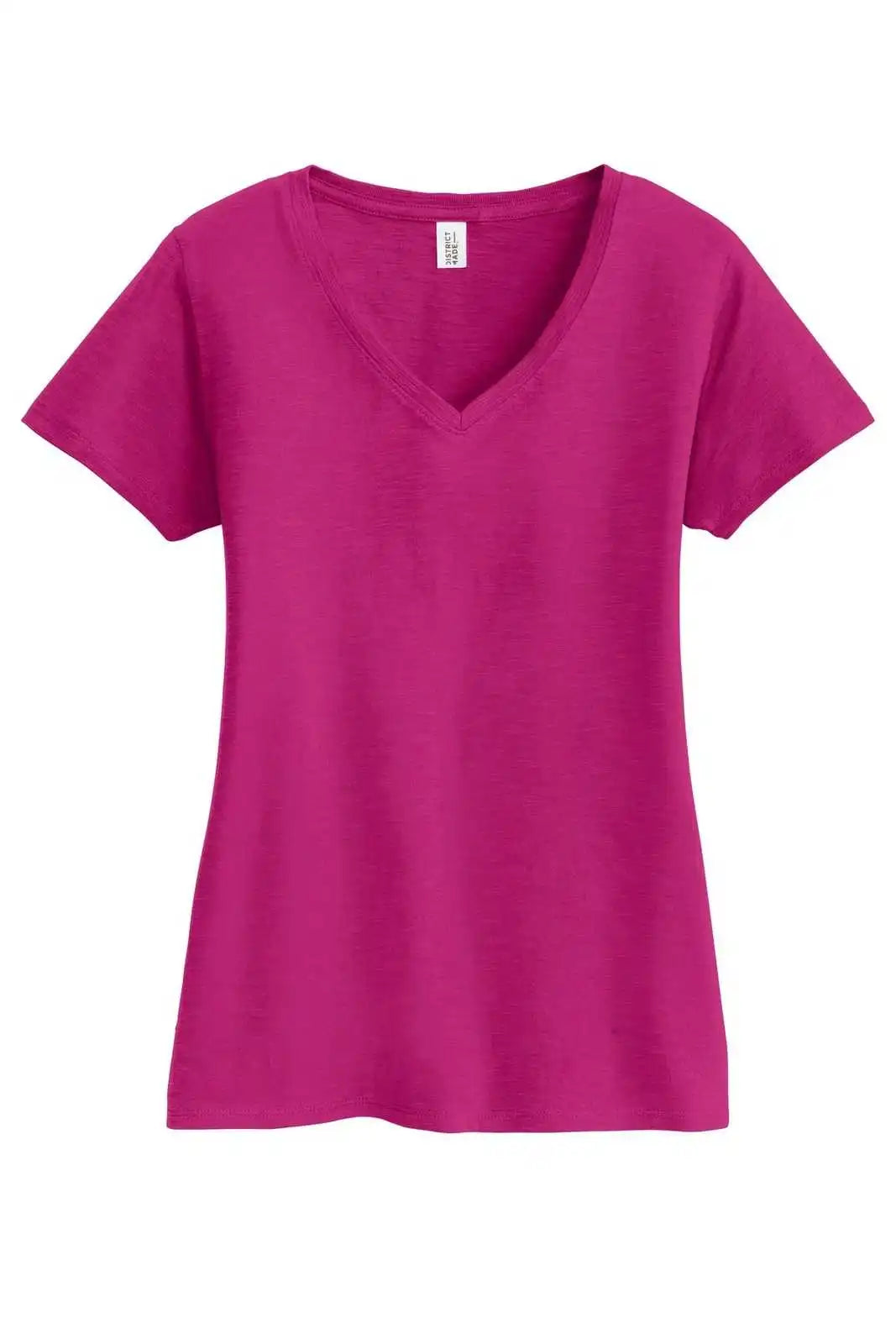 District Dm3501 Women’s Super Slub V-neck Tee - Pink Azalea