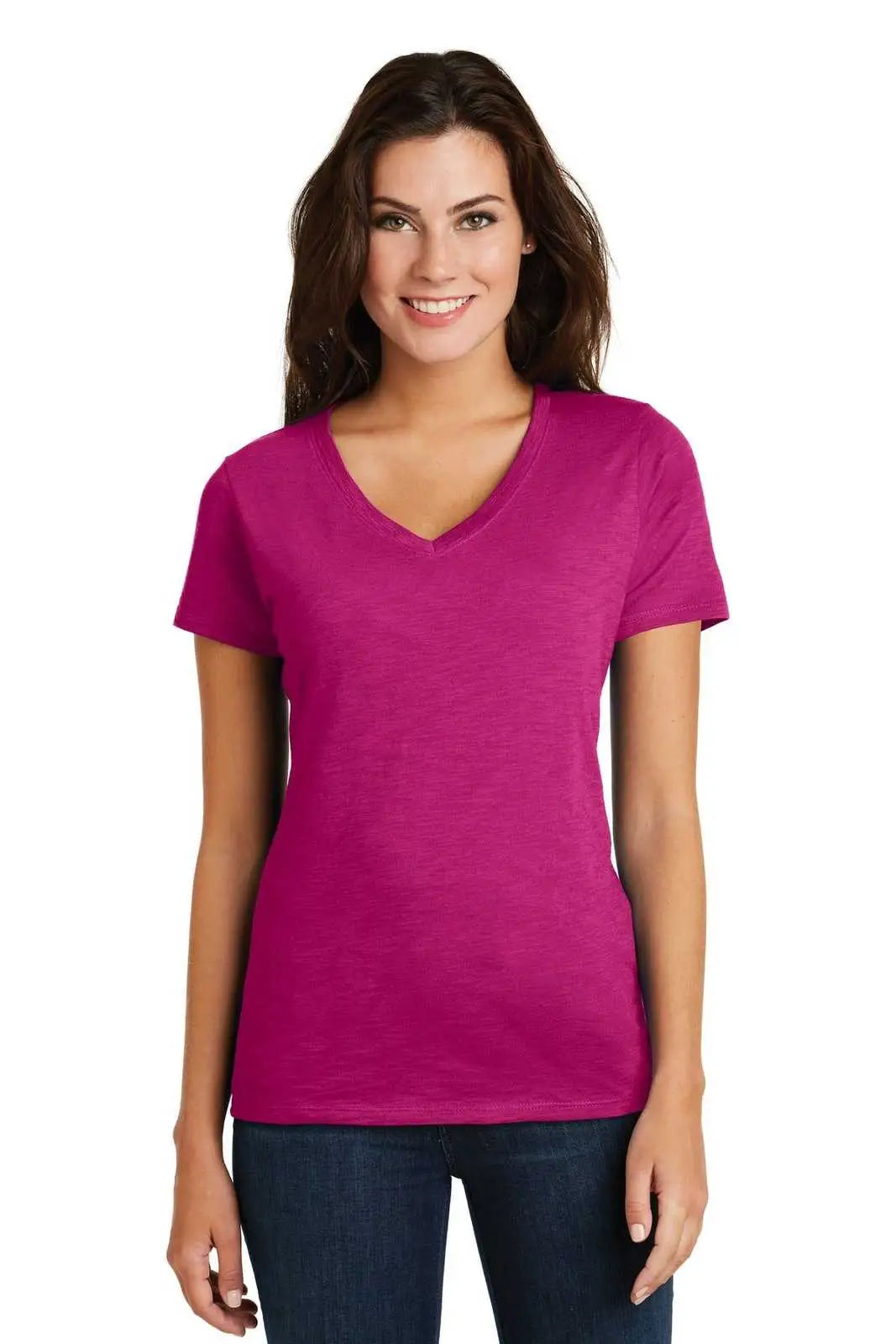 District Dm3501 Women’s Super Slub V-neck Tee - Pink Azalea