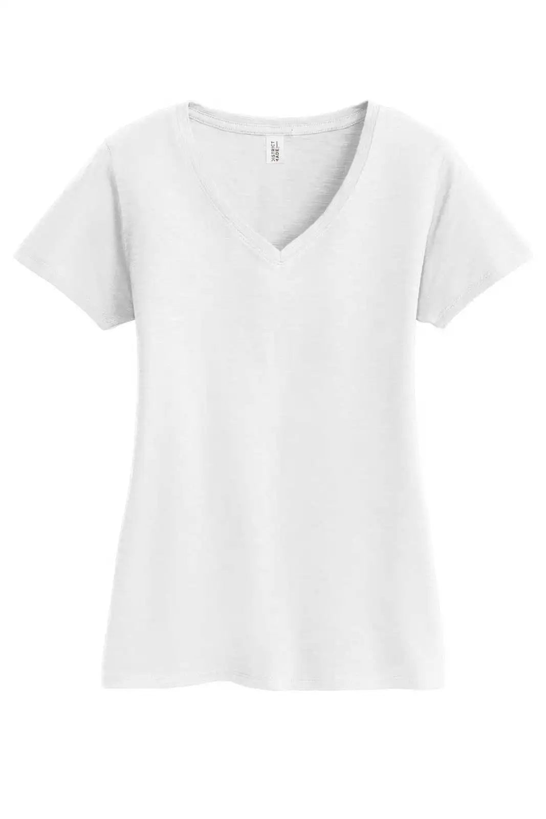 District Dm3501 Women’s Super Slub V-neck Tee - White