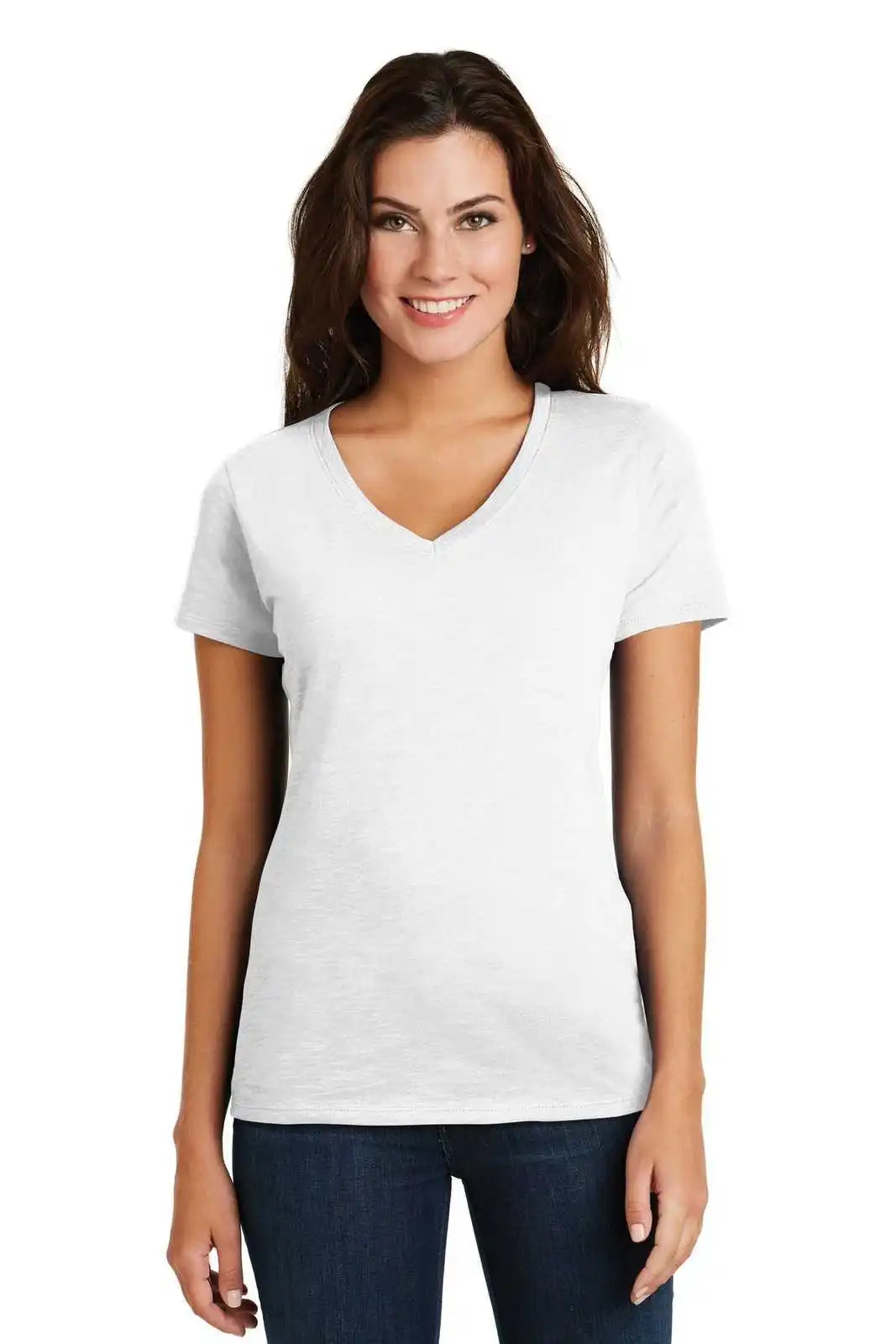 District Dm3501 Women’s Super Slub V-neck Tee - White