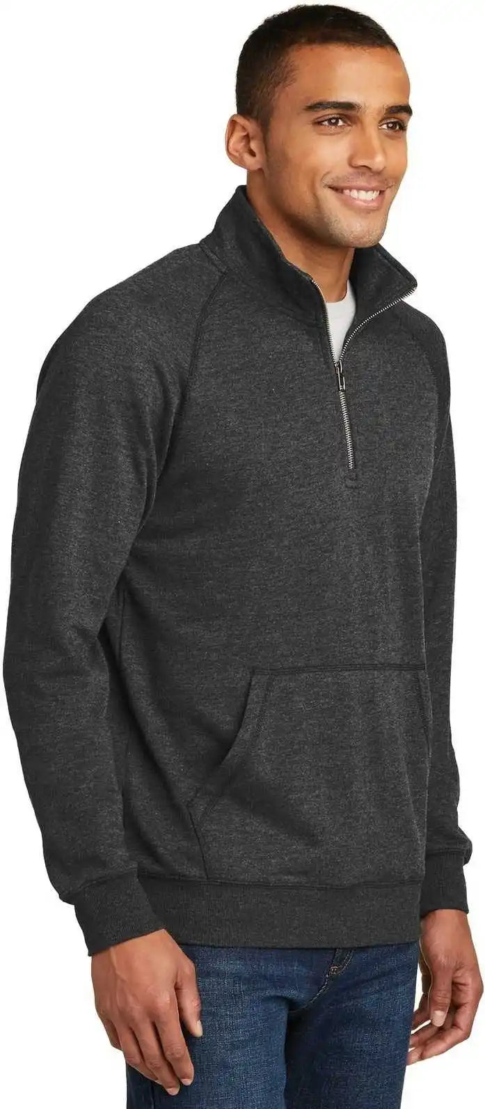 District Dm392 Lightweight Fleece 1/4 Zip Heathered Black