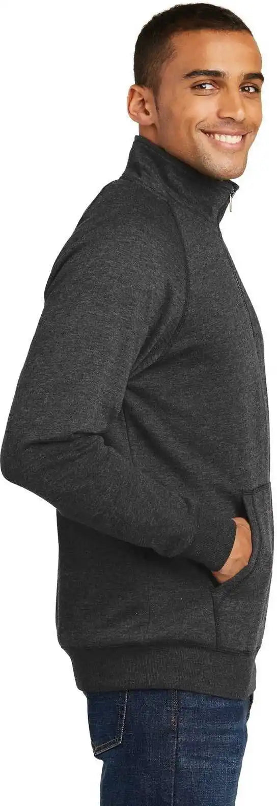 District Dm392 Lightweight Fleece 1/4 Zip Heathered Black