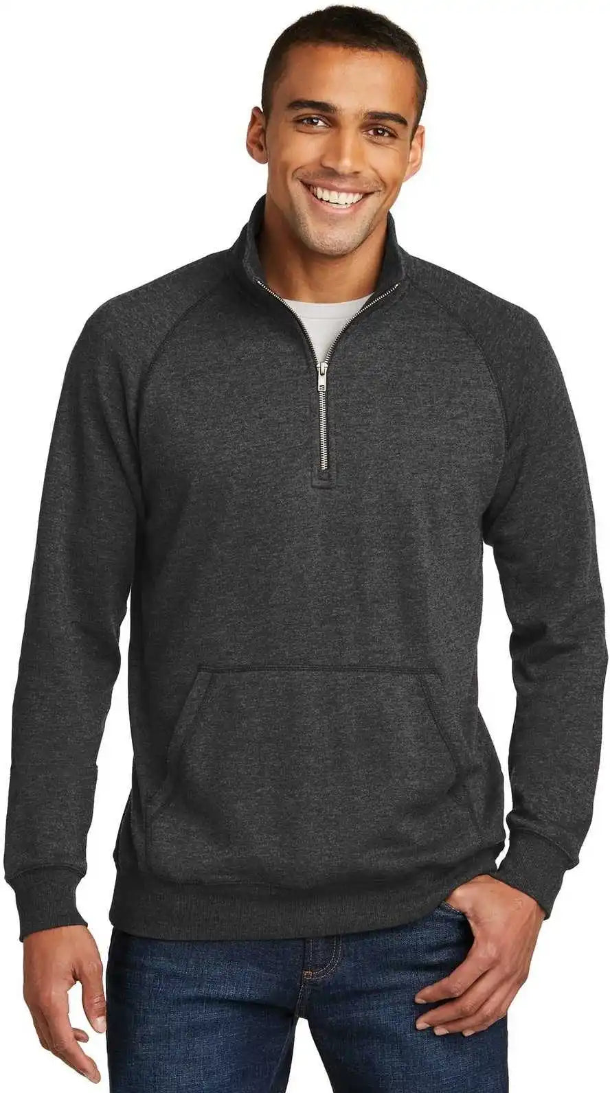 District Dm392 Lightweight Fleece 1/4 Zip Heathered Black
