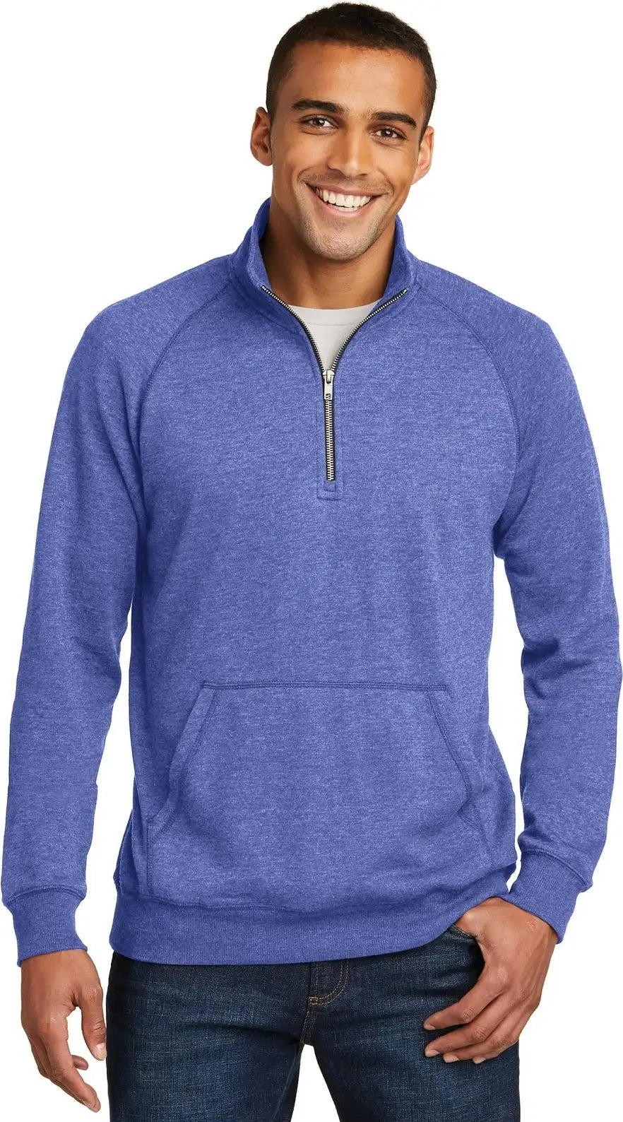 District Dm392 Lightweight Fleece 1/4-zip - Heathered Deep Royal - Adult Xs
