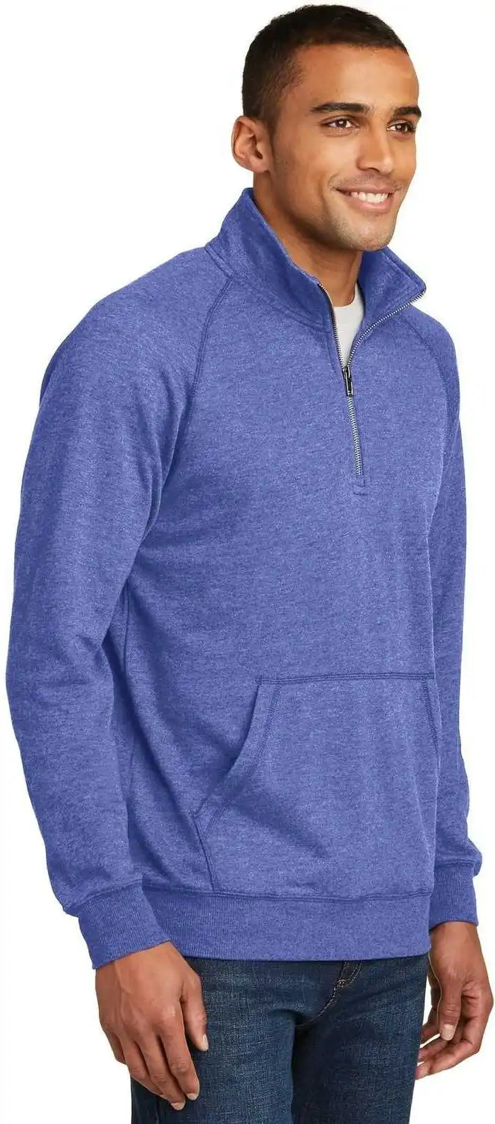 District Dm392 Lightweight Fleece 1/4 Zip Heathered Deep Royal