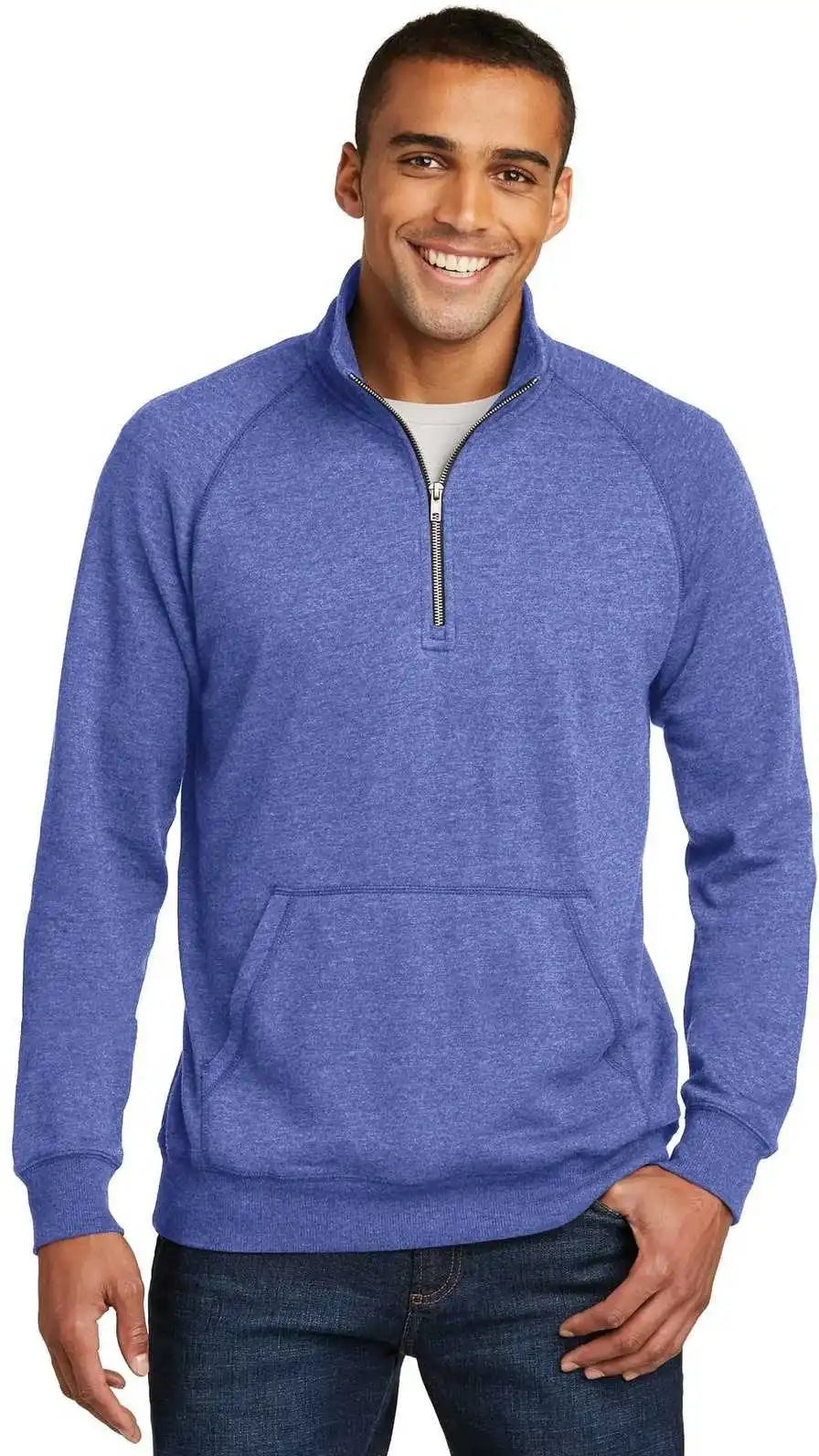 District Dm392 Lightweight Fleece 1/4 Zip Heathered Deep Royal
