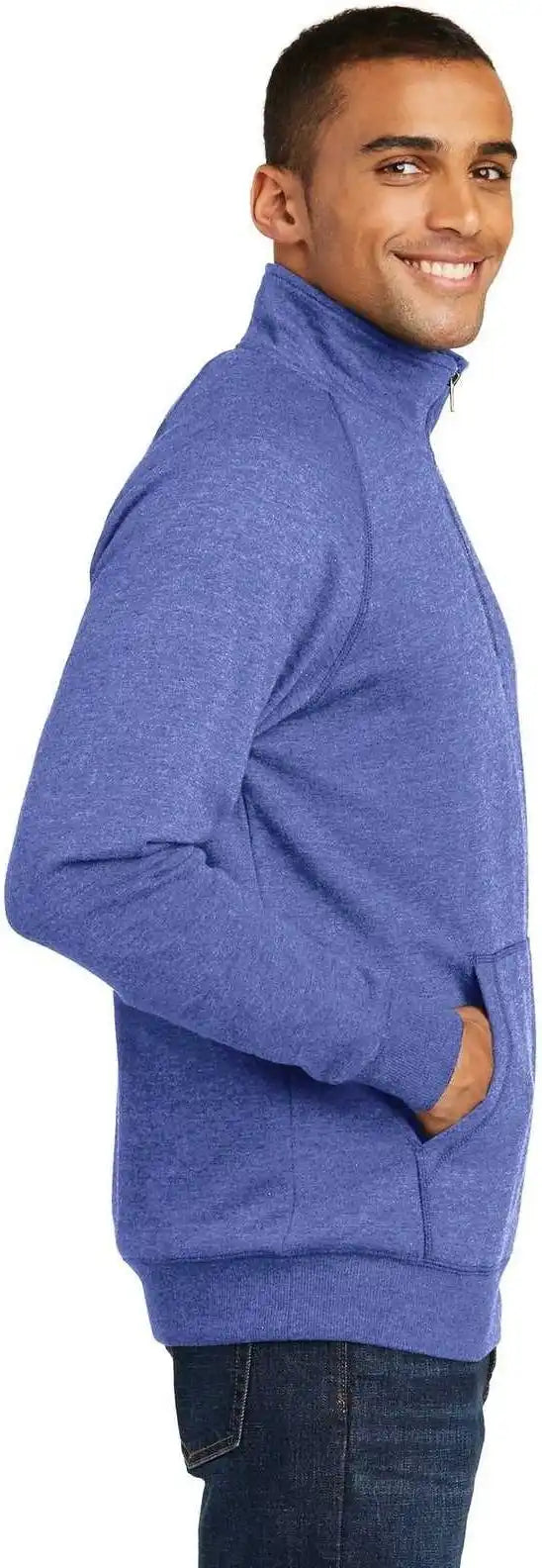 District Dm392 Lightweight Fleece 1/4 Zip Heathered Deep Royal