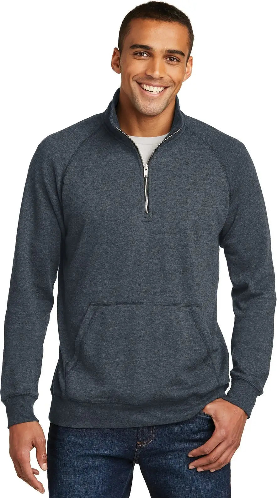 District Dm392 Lightweight Fleece 1/4-zip - Heathered Navy - Adult Xs