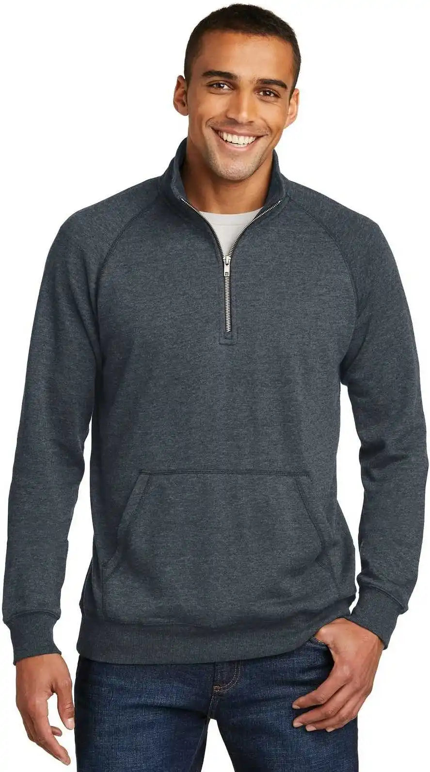 District Dm392 Lightweight Fleece 1/4 Zip Heathered Navy