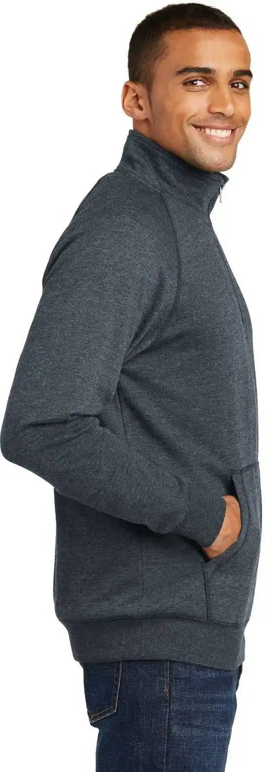 District Dm392 Lightweight Fleece 1/4 Zip Heathered Navy