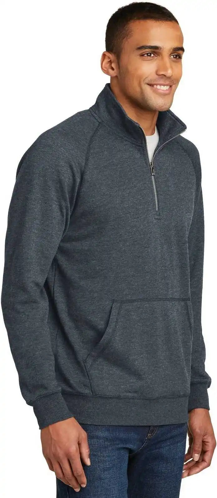 District Dm392 Lightweight Fleece 1/4 Zip Heathered Navy