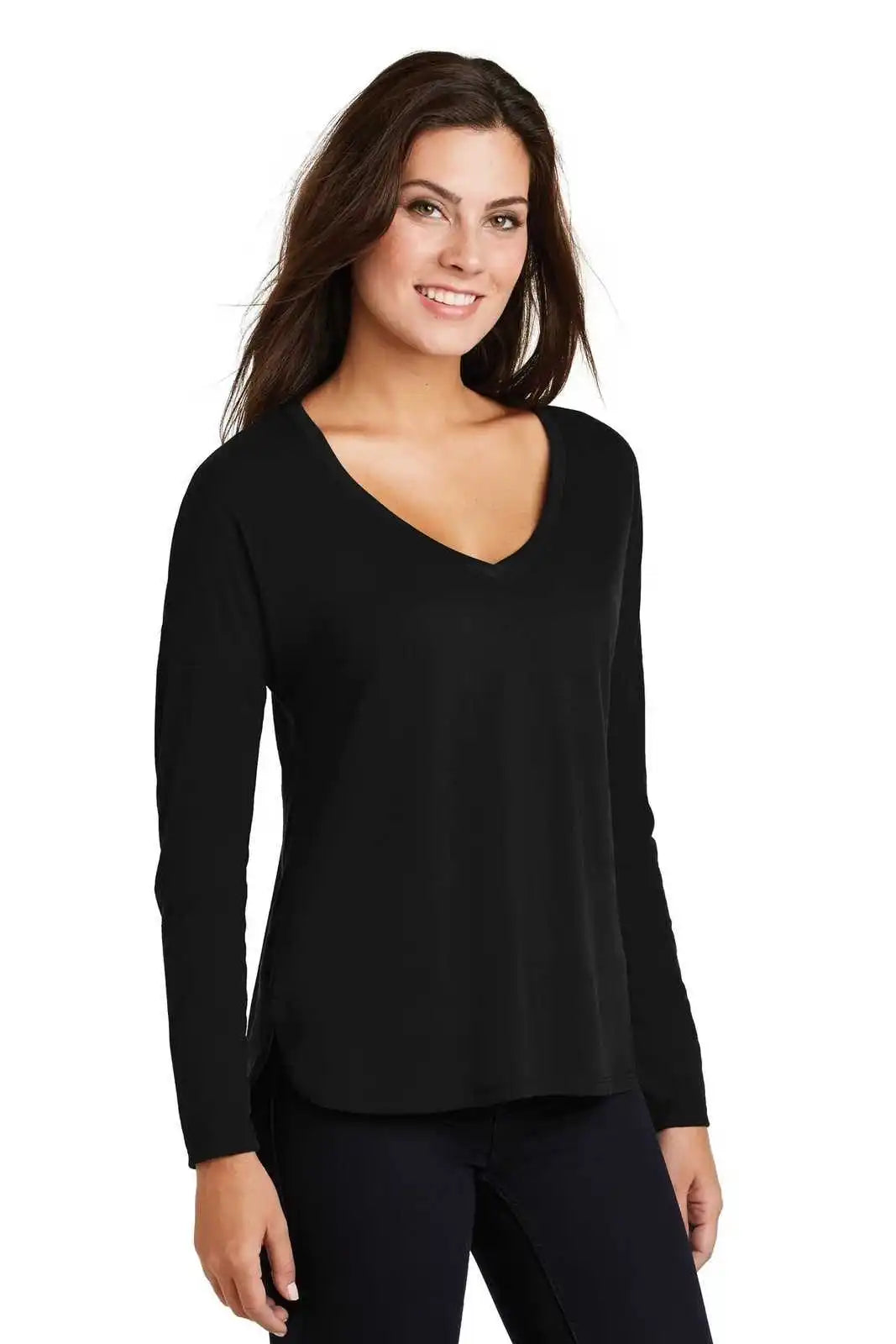 District Dm413 Women’s Drapey Long Sleeve Tee - Black