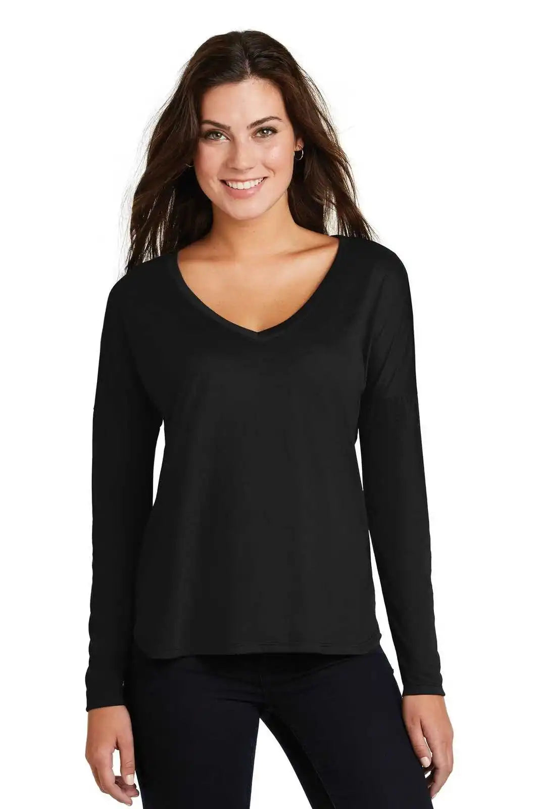 District Dm413 Women’s Drapey Long Sleeve Tee - Black