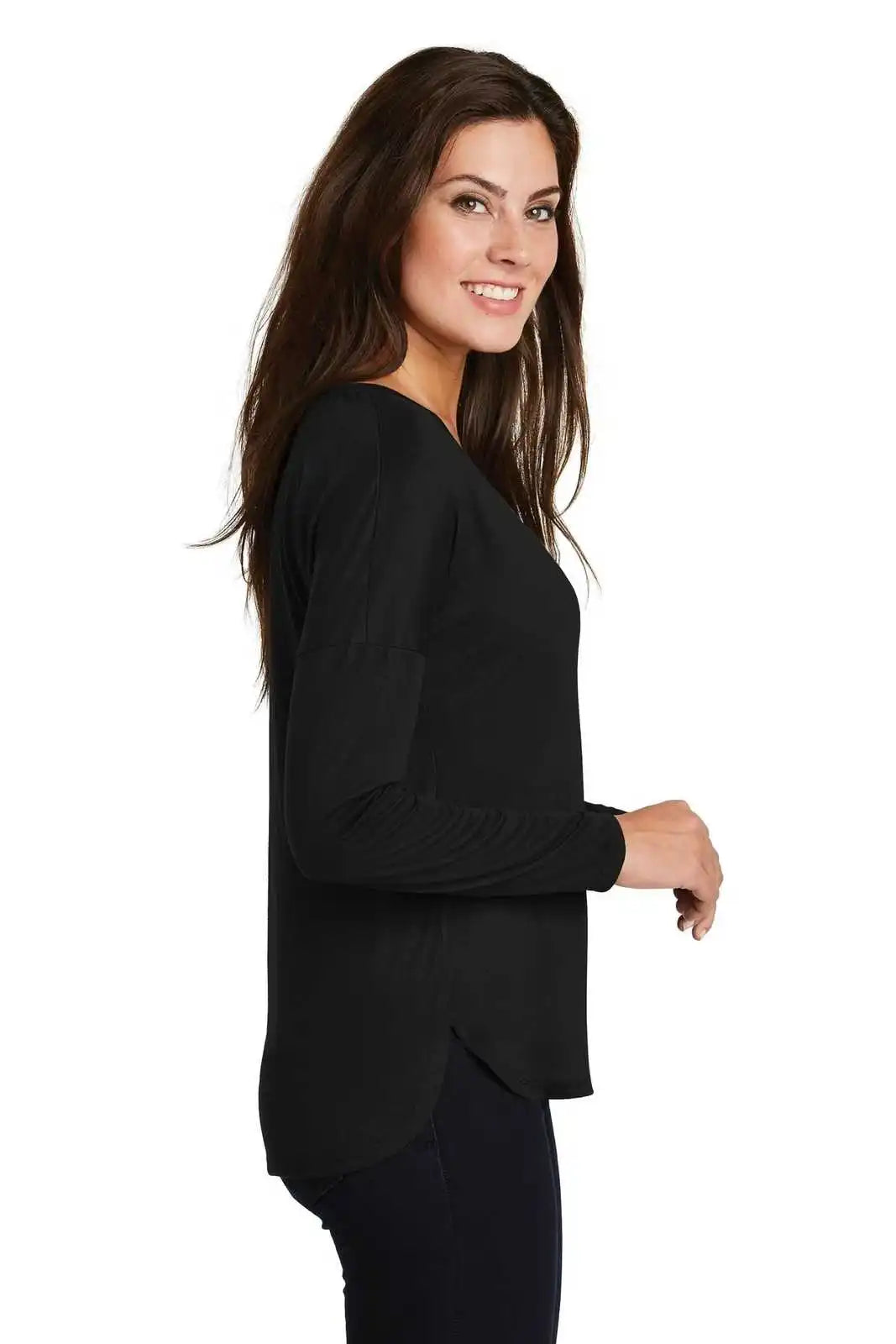 District Dm413 Women’s Drapey Long Sleeve Tee - Black