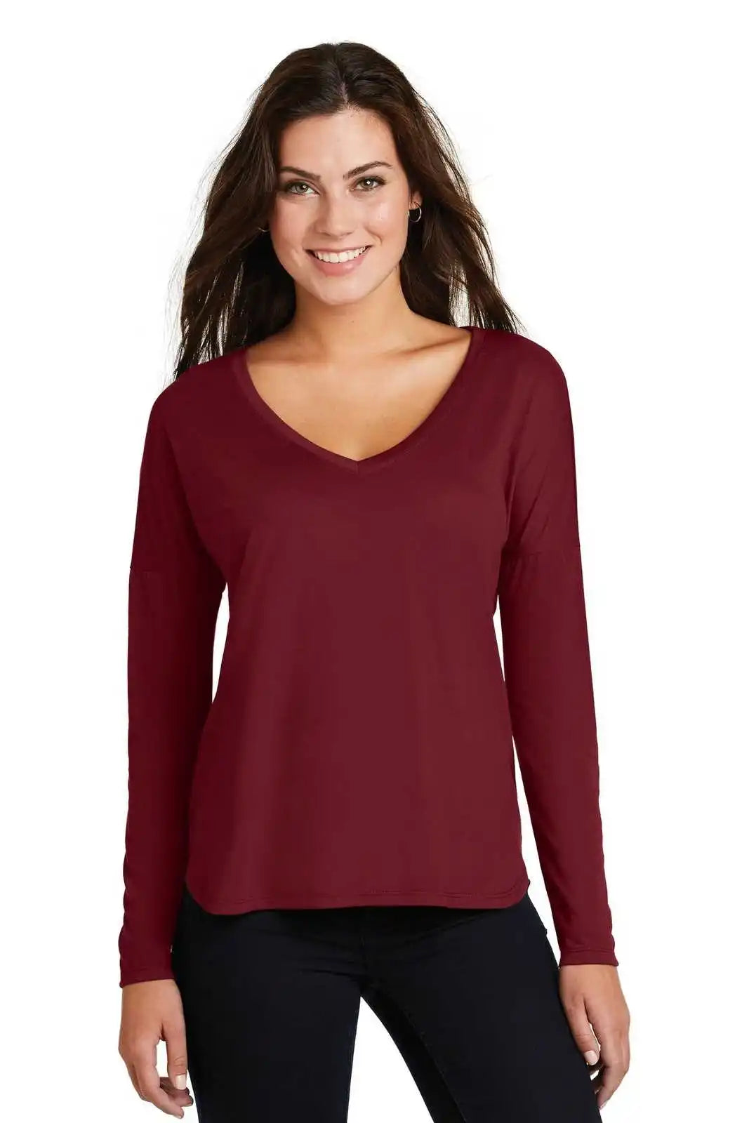 District Dm413 Women’s Drapey Long Sleeve Tee - Cardinal