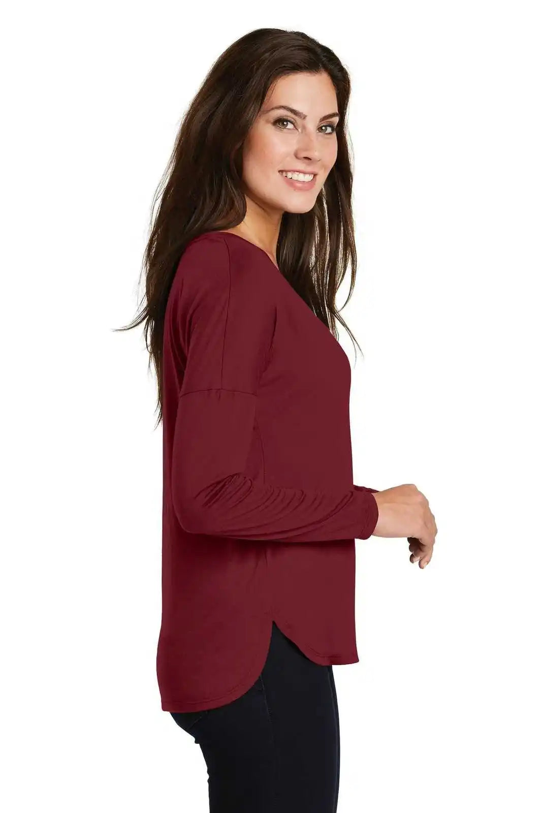 District Dm413 Women’s Drapey Long Sleeve Tee - Cardinal