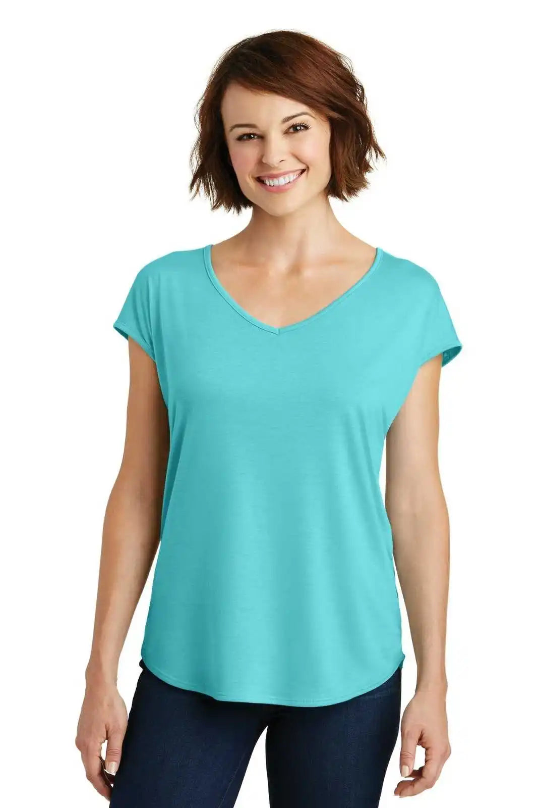 District Dm416 Women’s Drapey Cross-back Tee - Aqua Ice
