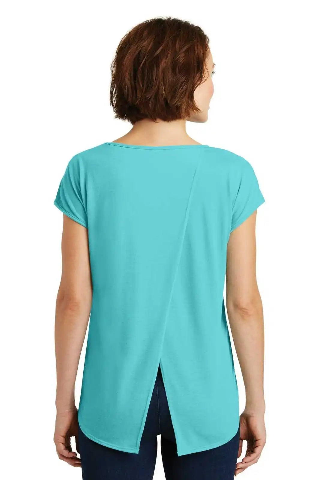 District Dm416 Women’s Drapey Cross-back Tee - Aqua Ice