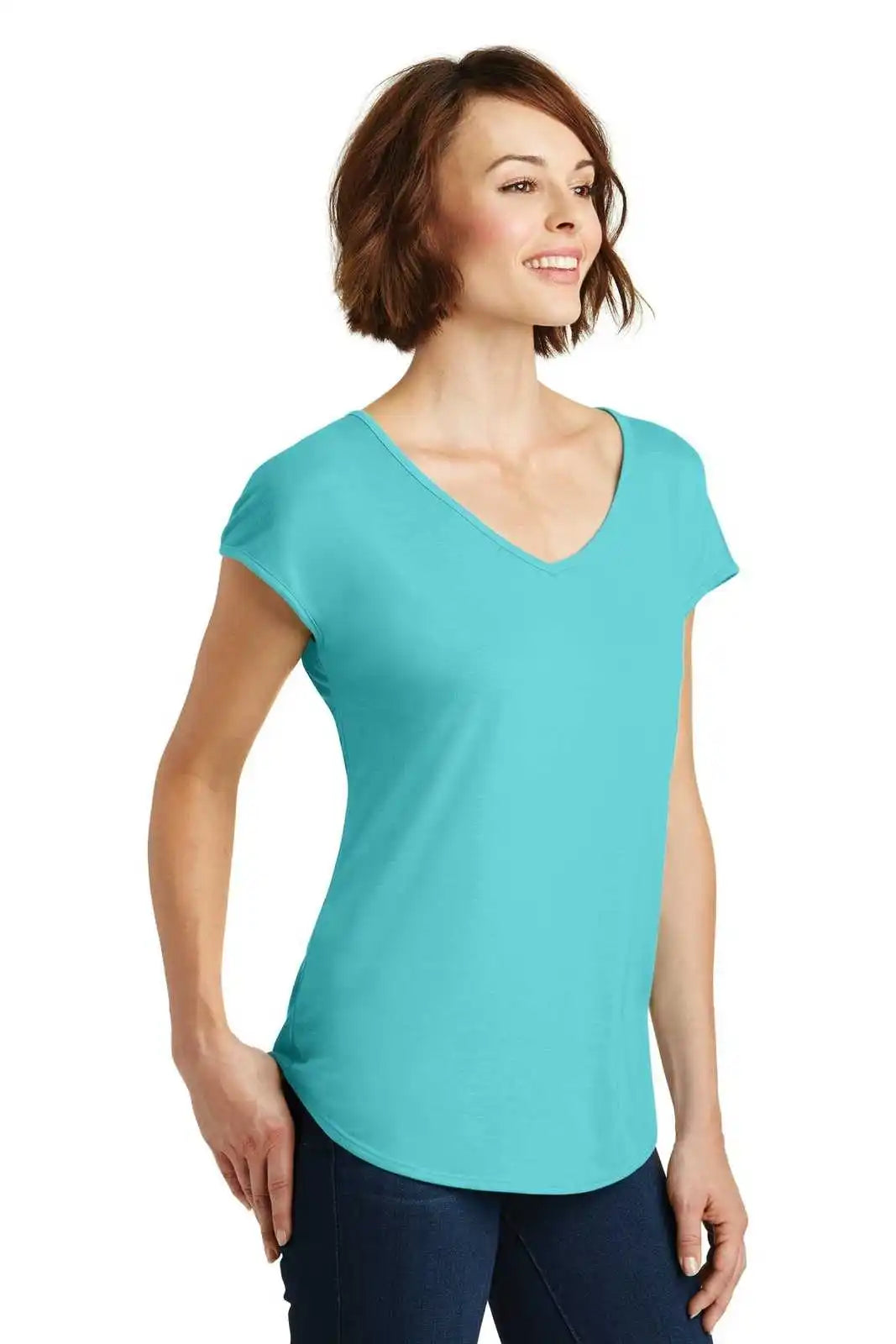 District Dm416 Women’s Drapey Cross-back Tee - Aqua Ice