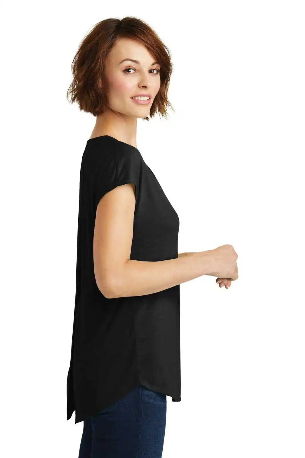 District Dm416 Women’s Drapey Cross-back Tee - Black