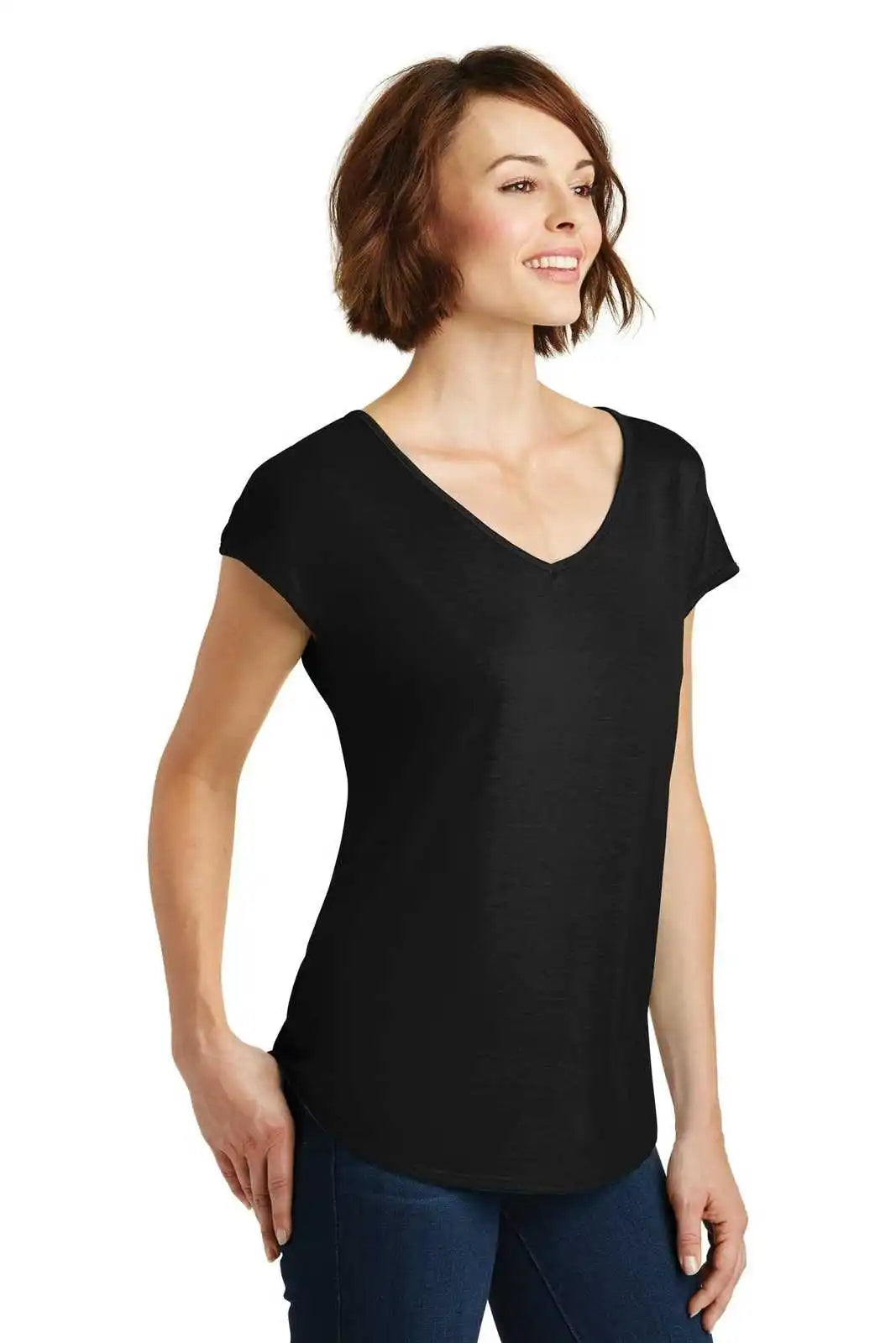 District Dm416 Women’s Drapey Cross-back Tee - Black
