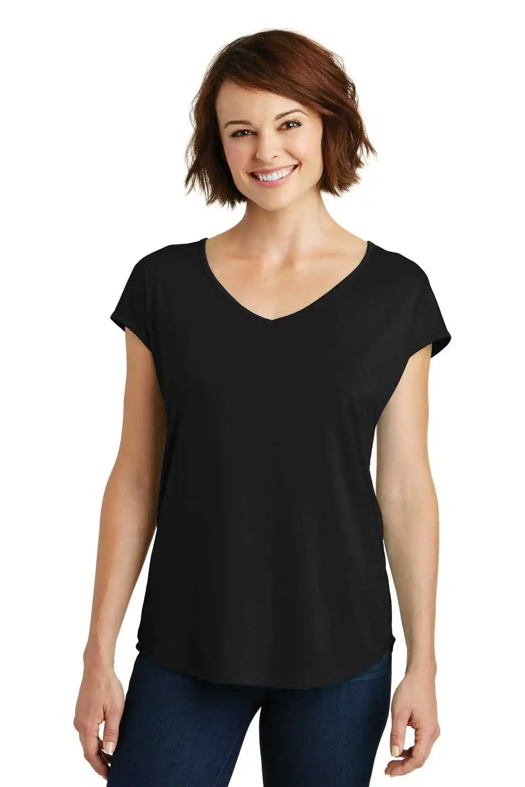 District Dm416 Women’s Drapey Cross-back Tee - Black