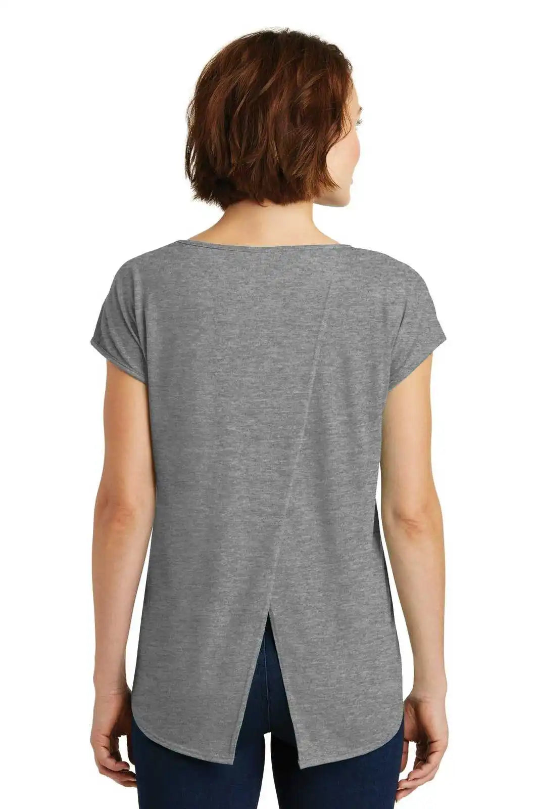 District Dm416 Women’s Drapey Cross-back Tee - Heathered Nickel