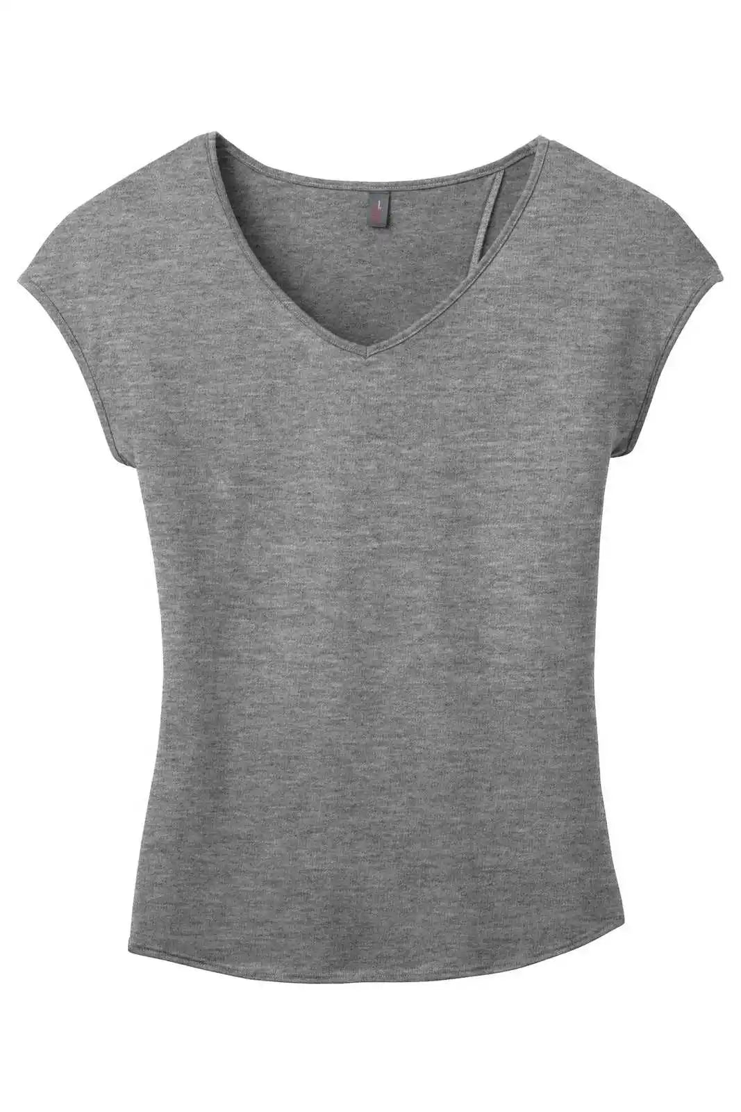 District Dm416 Women’s Drapey Cross-back Tee - Heathered Nickel