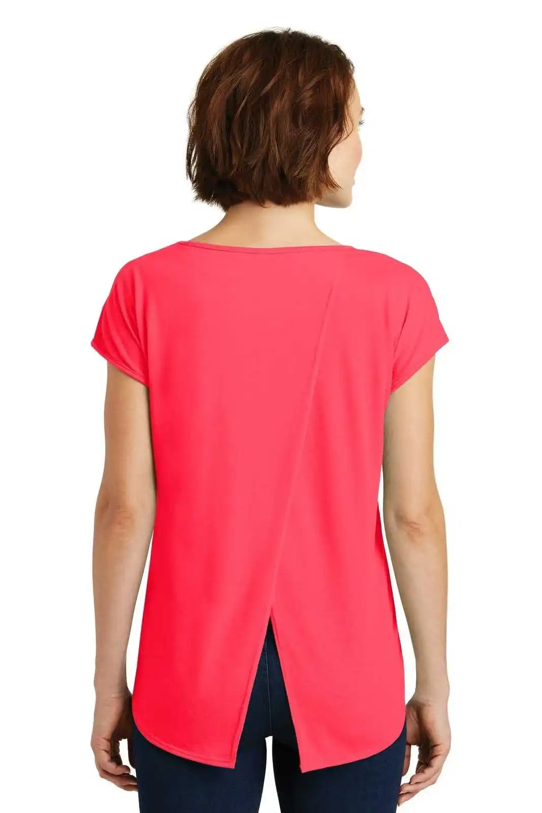 District Dm416 Women’s Drapey Cross-back Tee - Hot Coral