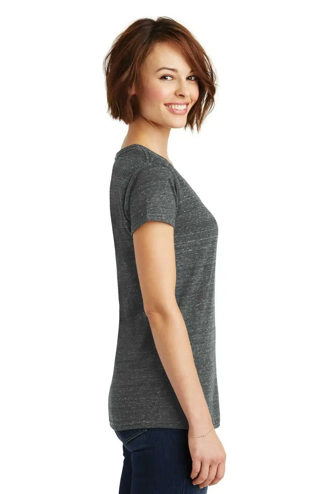 District Dm465 Women’s Cosmic V-neck Tee - Black Gray