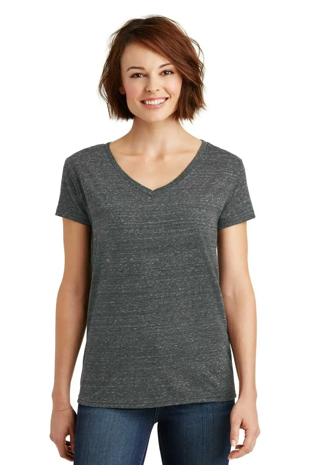 District Dm465 Women’s Cosmic V-neck Tee - Black Gray