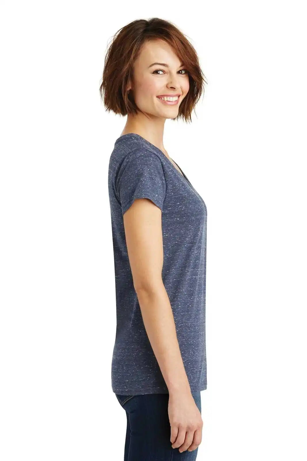 District Dm465 Women’s Cosmic V-neck Tee - Navy Royal