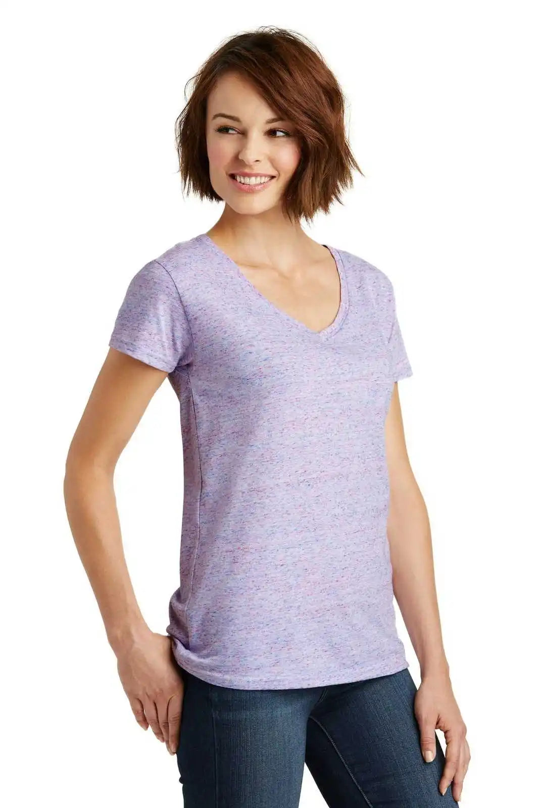District Dm465 Women’s Cosmic V-neck Tee - White Pink
