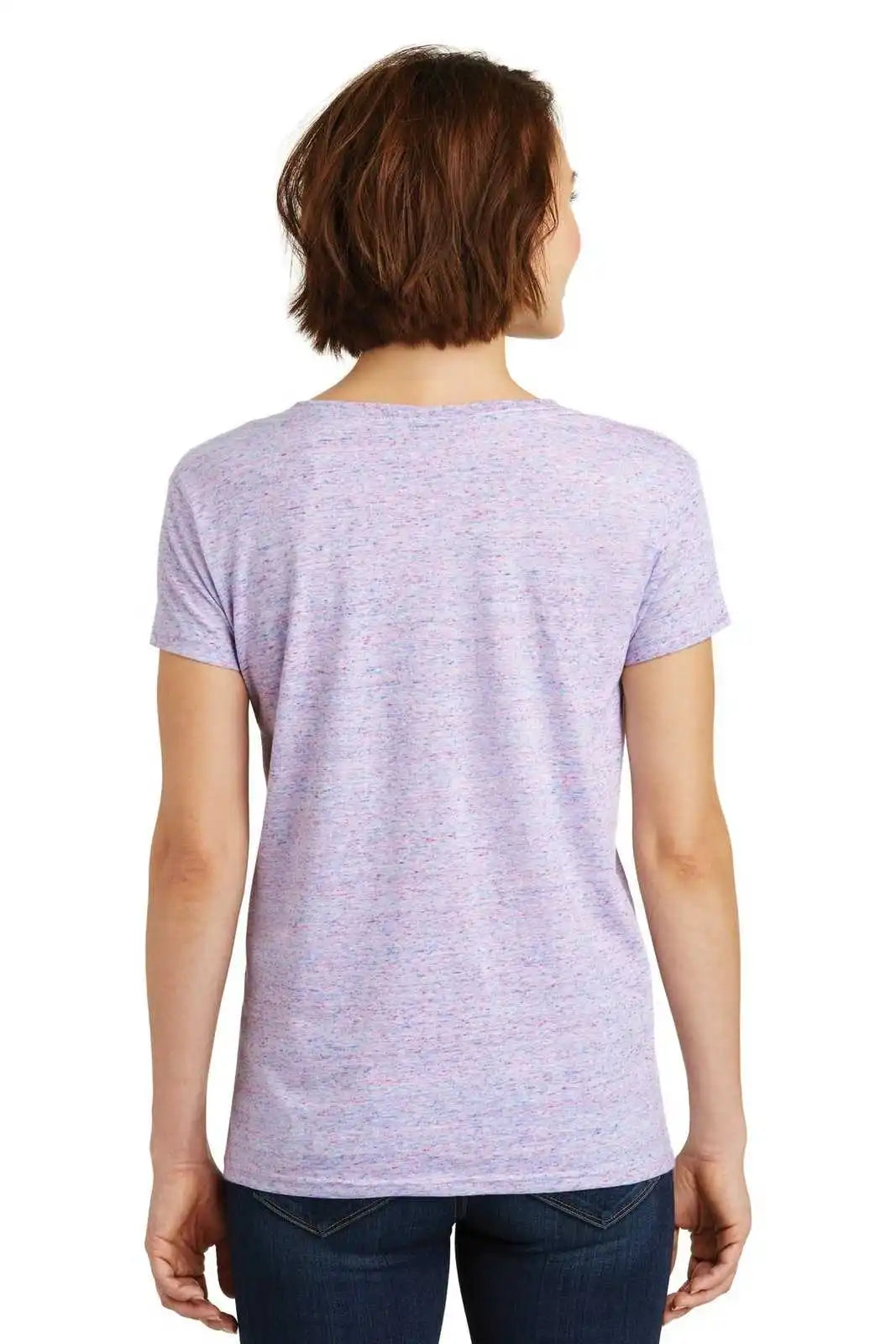 District Dm465 Women’s Cosmic V-neck Tee - White Pink